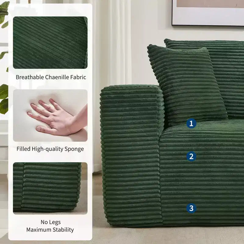 Sofá moderno 108, sofá tapizado de 3 plazas en forma de L con cojines, asiento profundo, no requiere montaje
