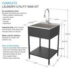 Lavatoio e supporto per lavatoio in acciaio inox, L 24 x P 22 x H 35 pollici