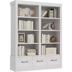 64 H boekenkasten en boekrekken, boekenkast met 3 opbergladen, 4 niveaus, dubbelbrede open planken, voor kantoor en woonkamer