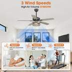 52 Deckenventilator im Landhausstil mit Treibholzoptik, 5 schwarzen Flügeln, Käfigdesign und Fernbedienung