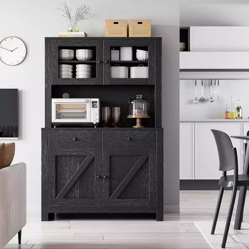 Keukenkast met voorraadruimte en magnetronstandaard, buffetkast met verstelbare planken voor de keuken en eetkamer