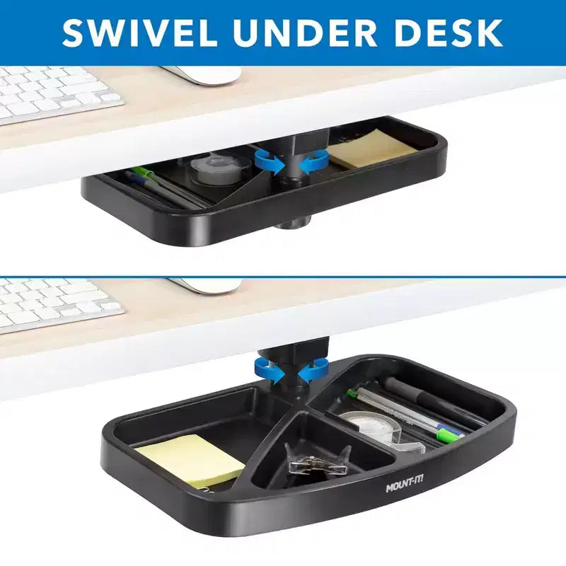 Vassoio girevole portaoggetti sotto la scrivania | Organizzatore ergonomico sottopensile per forniture da ufficio | Si monta su scrivanie, tavoli e banchi da lavoro