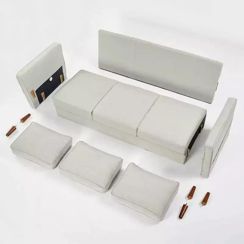 Divano moderno in lino con tasche sui braccioli