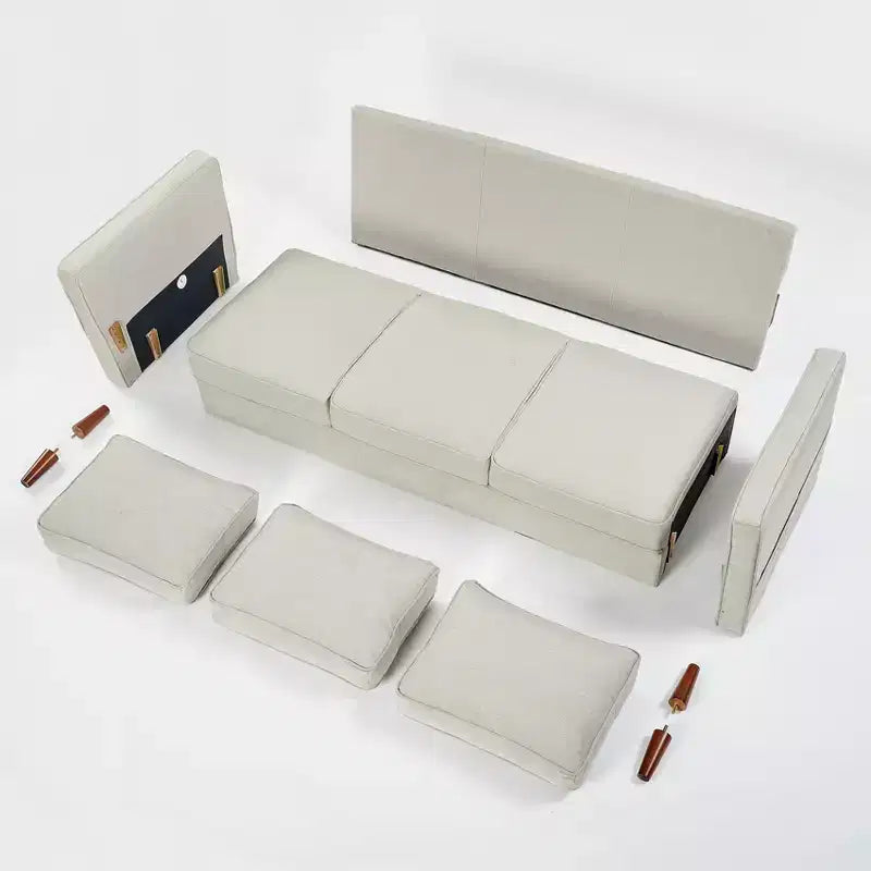 Divano moderno in lino con tasche sui braccioli