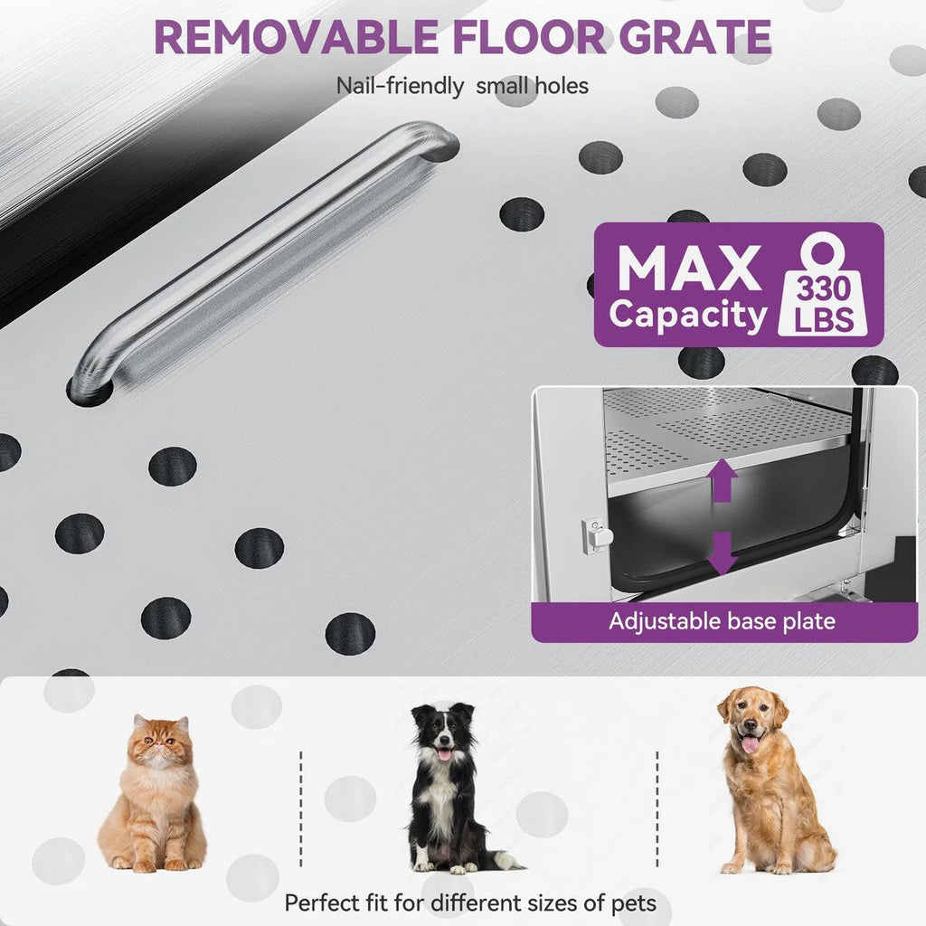Bañera de aseo para mascotas de acero inoxidable de 50" W ajustable con rampa de escalones