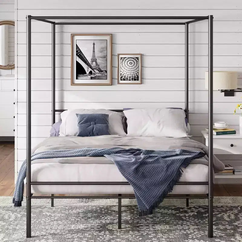 Struttura letto a piattaforma in metallo Canopy, nero