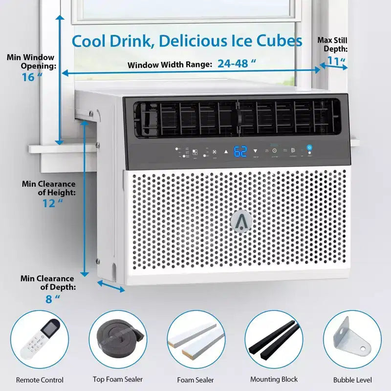 Condizionatore da finestra intelligente Acekool da 6.000 BTU, climatizzatore Wi-Fi con telecomando, raffreddamento silenzioso per stanze fino a 250 piedi quadrati