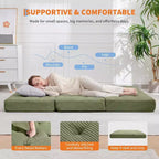 Matelas pliable en trois parties de 15 cm SunnyFurn, canapé-lit, 190,5 x 137,9 cm, lit d’appoint pliable en mousse avec velours côtelé matelassé, portable pour le camping, le salon ou la chambre