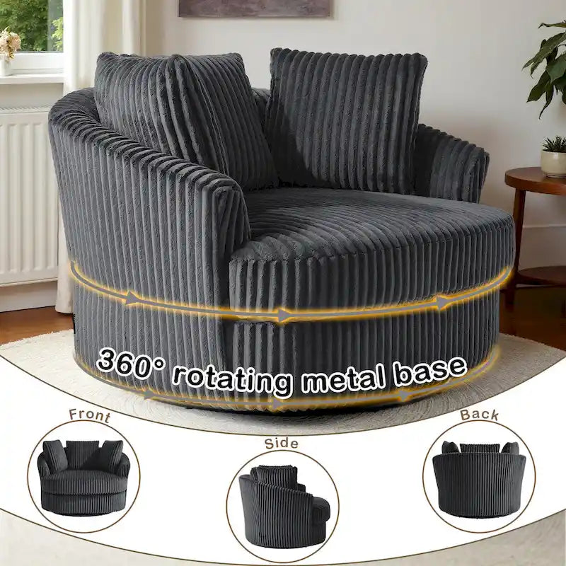Set di 2 poltrone girevoli a conchiglia oversize da 43 W in morbido velluto a coste con cuscini