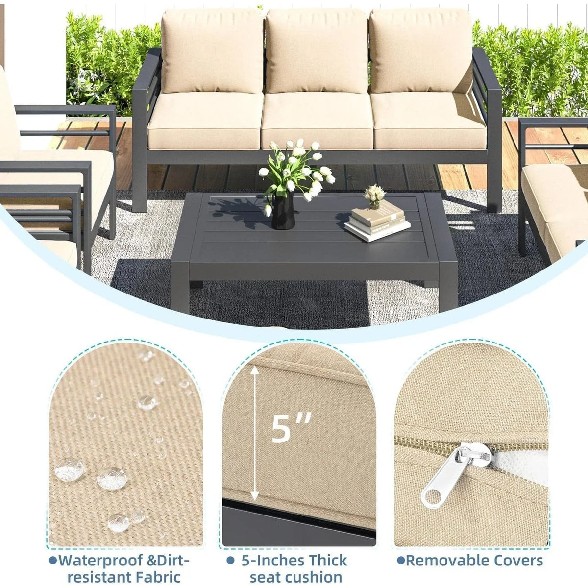 AECOJOY 7-częściowy aluminiowy zestaw mebli tarasowych do wypoczynku na świeżym powietrzu