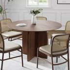 Table à manger ronde PexFix de 45 x 45 en bois massif, finition noyer et pieds élégamment arqués, pour salles à manger et cuisines modernes