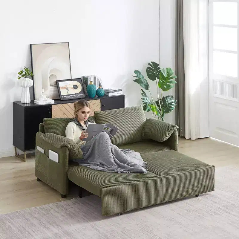 Divano letto in velluto a coste convertibile 3-in-1 da 64,5 con letto estraibile