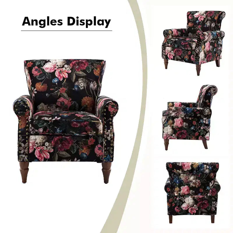 Araceli traditionele houten bloemenfauteuil met bekleding, hoge rugleuning en sierspijkerrand| ART OF LIVING DESIGNS