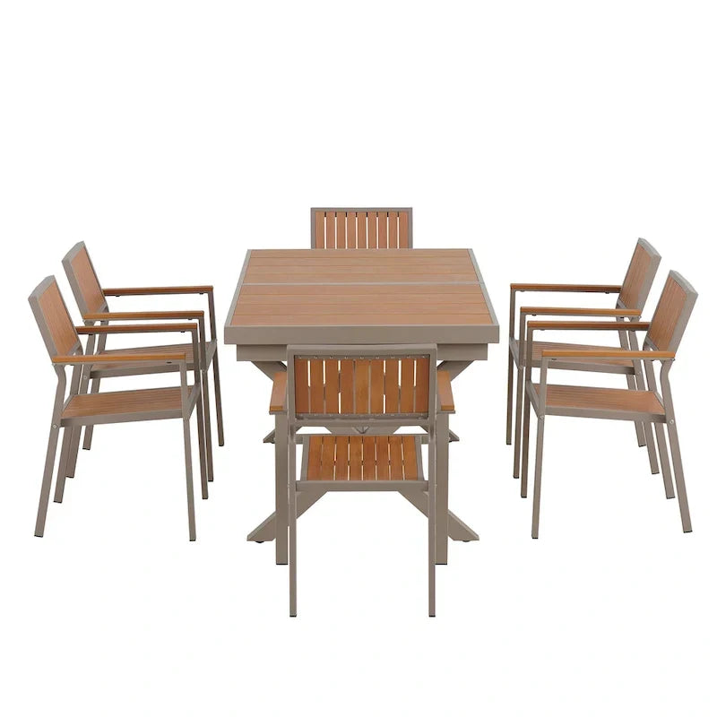 7-teiliges ausziehbares Esszimmer-Set mit ausziehbarem Tisch und 6 Armlehnstühlen