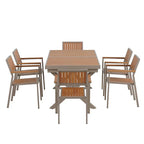 7-teiliges ausziehbares Esszimmer-Set mit ausziehbarem Tisch und 6 Armlehnstühlen