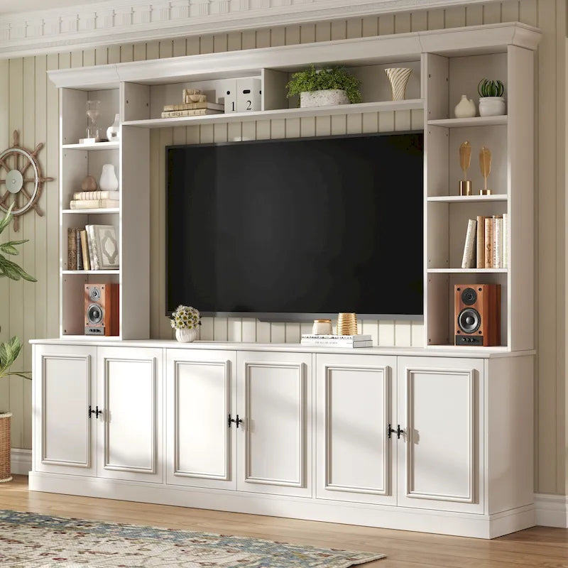 Set da parete per centro d'intrattenimento in 4 pezzi con ponte per TV fino a 70 , mobile TV W/ripiani regolabili, ampia consolle multimediale