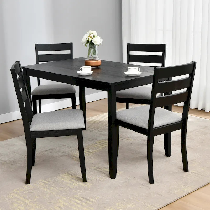 5-teiliges Esszimmerset aus Massivholz, 47L (1 Tisch + 4 Stühle mit Sprossenlehne)