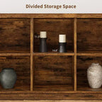 Libreria organizer con 8 scomparti, mobile orizzontale in stile rustico, libreria in legno da 62 pollici con vani portaoggetti per ingresso, libreria lunga e bassa per soggiorno