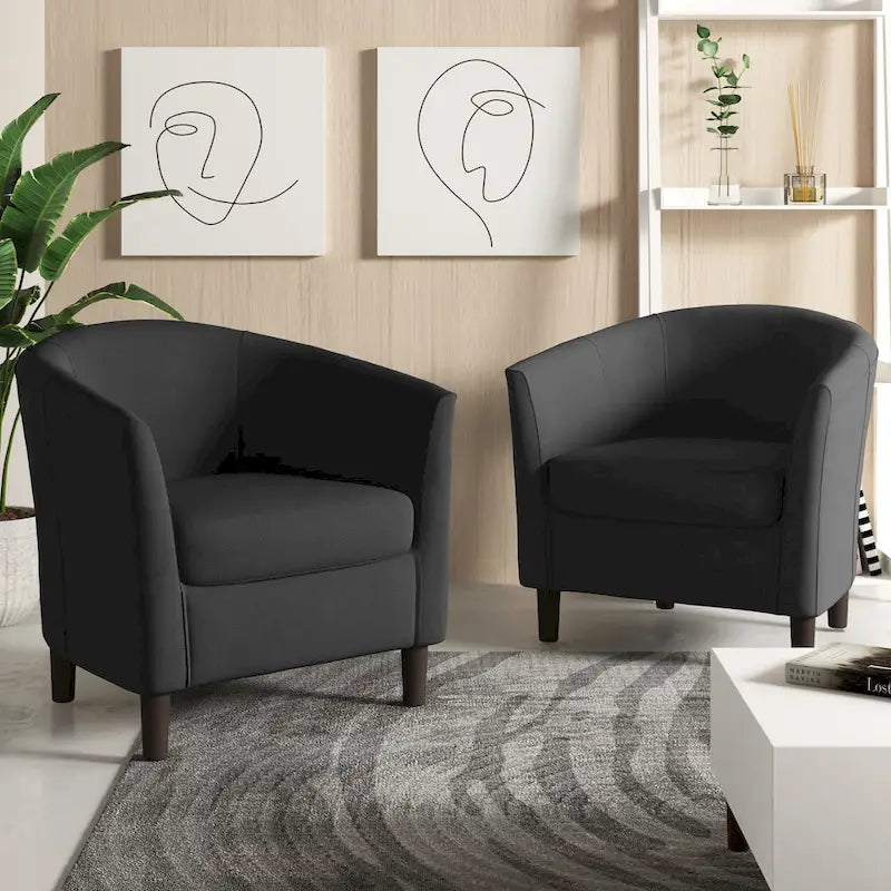 2er-Set moderne Leinen-Sessel im Fassdesign, Clubsessel