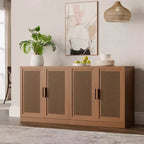 Set da 3 credenze contenitore con ante in rattan e ripiani regolabili - 93Lx31H