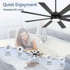 Ventilatore da soffitto nero da 65 pollici con 8 pale, LED, luce e telecomando