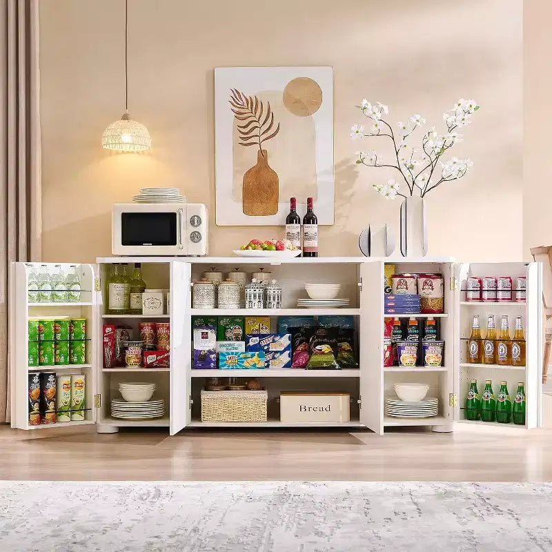 Credenza da cucina con 4 ante e ripiani, grande credenza moderna, mobile contenitore da 66 pollici per angolo caffè