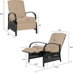 Verstellbarer Relaxsessel für die Terrasse, Lounge-Sofa mit Kissen - 38 (T) x 26.5 (B) x 38.5 (H) ZOLL
