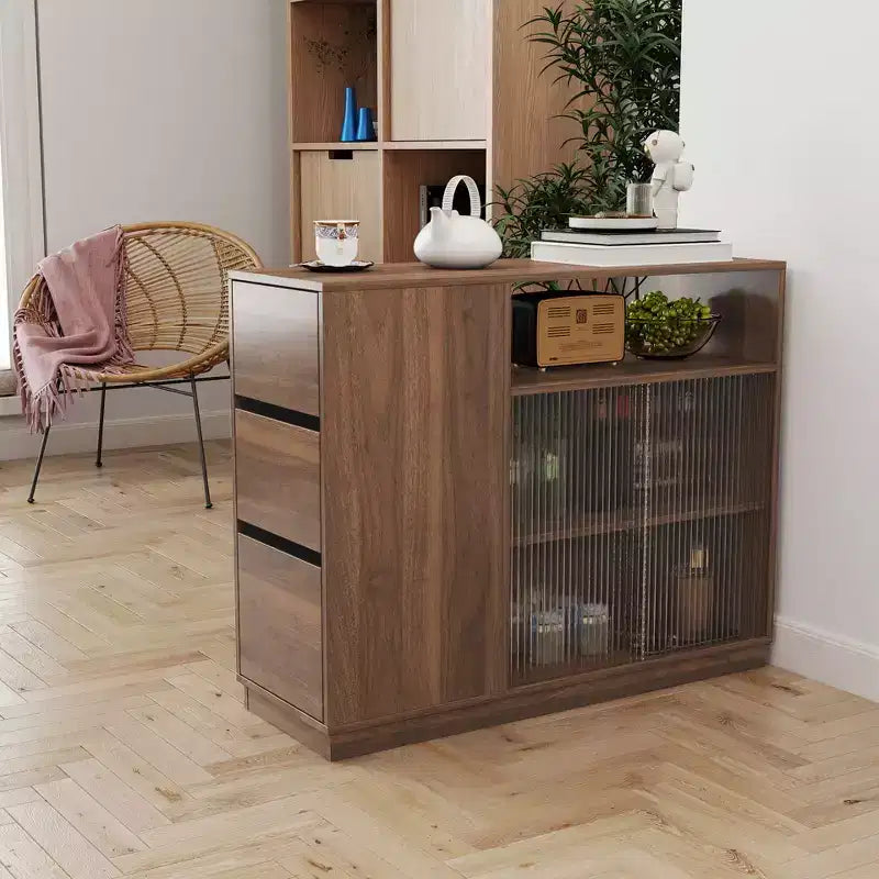 GDFStudio Hikaru modern dressoir met schuifdeuren van glas en laden