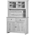 Credenza da cucina HOMCOM da 63,5" con alzata, mobile dispensa con 4 ripiani, cassetti, ante in vetro con cornice, piano aperto per microonde