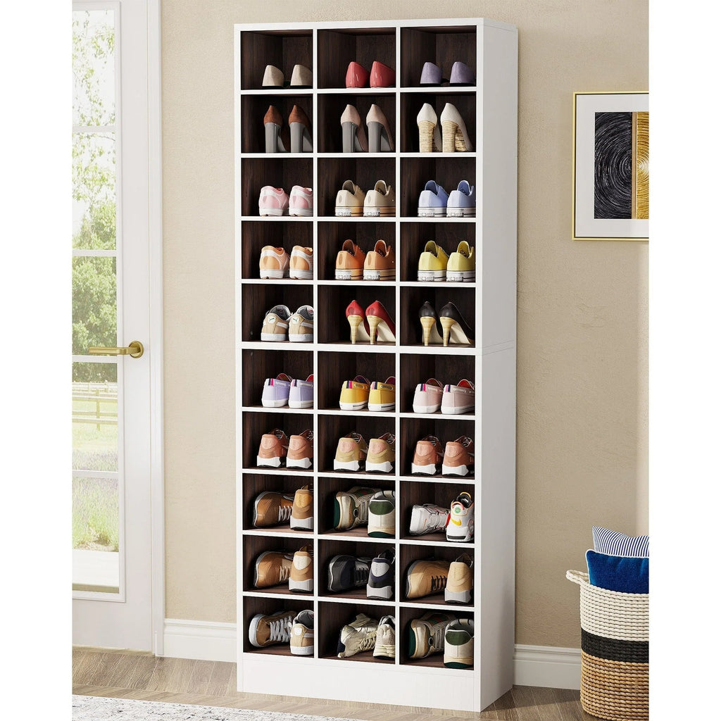 Meuble à chaussures haut pour 30 paires, étagère de rangement blanche en bois à 10 niveaux pour placard et entrée – 10 niveaux