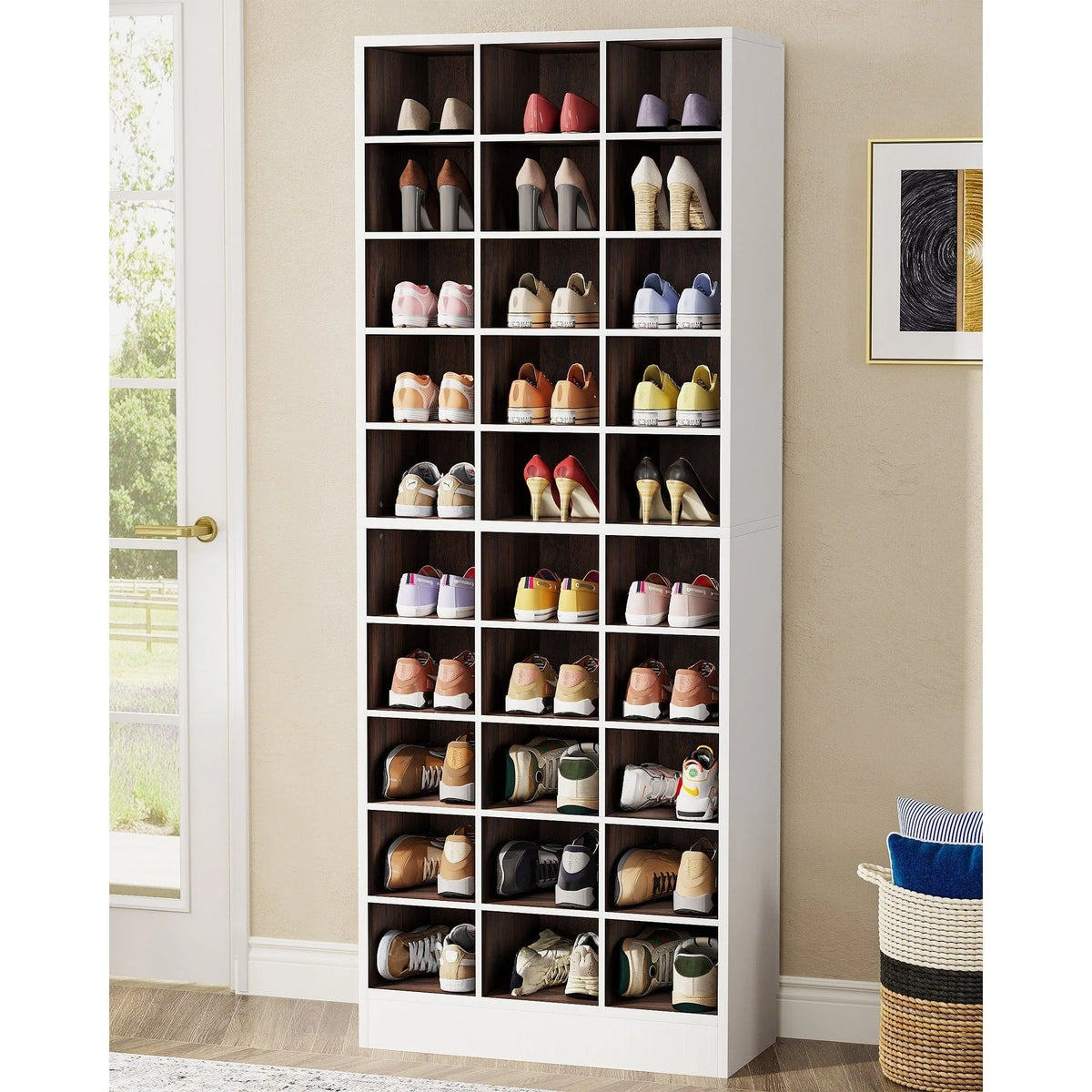 Meuble à chaussures haut pour 30 paires, étagère de rangement blanche en bois à 10 niveaux pour placard et entrée – 10 niveaux