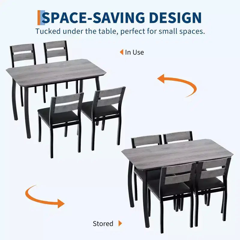 5-teiliges Küchentisch- und Stuhlset mit Metallgestell und abgeschrägtem Design