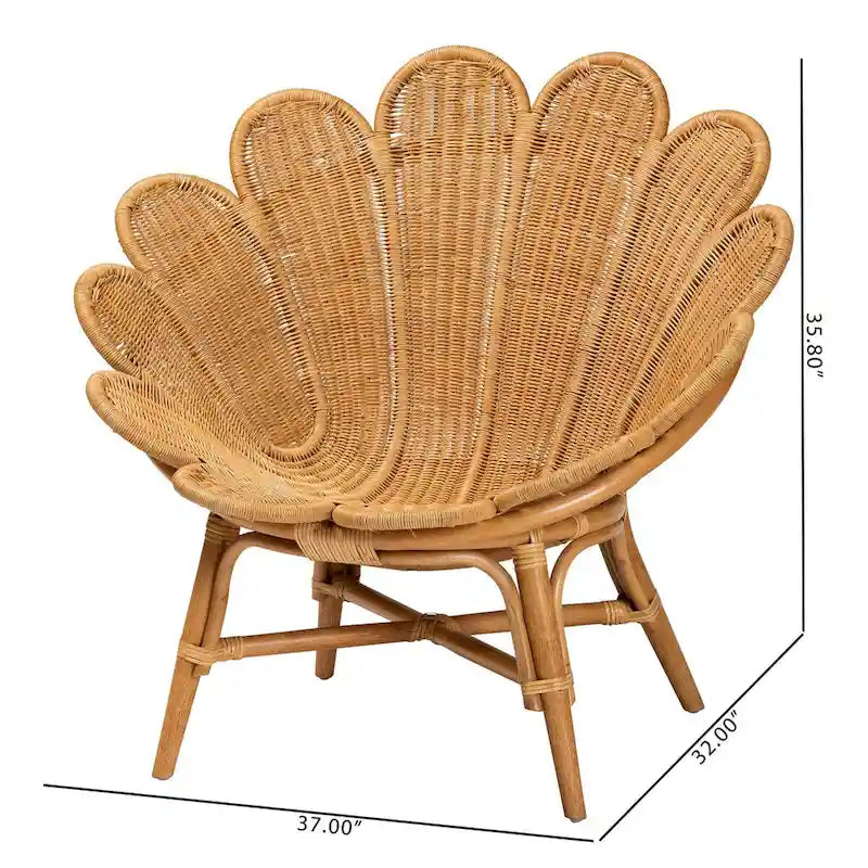 Poltrona floreale d'accento Blossom Bohemian in rattan color miele