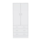 Armario moderno de dos puertas 19 con 3 cajones y 1 barra para colgar, para dormitorio