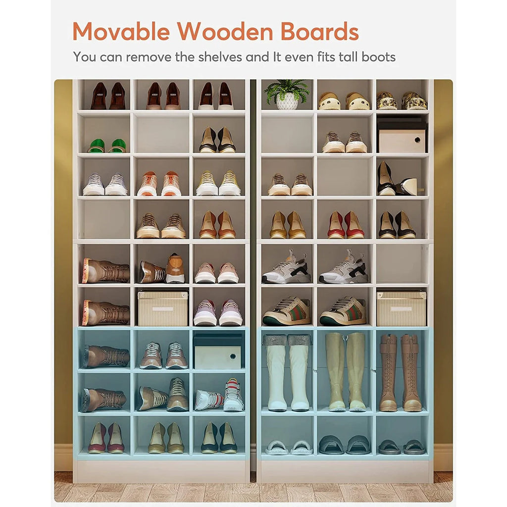 Meuble à chaussures haut pour 30 paires, étagère de rangement blanche en bois à 10 niveaux pour placard et entrée – 10 niveaux