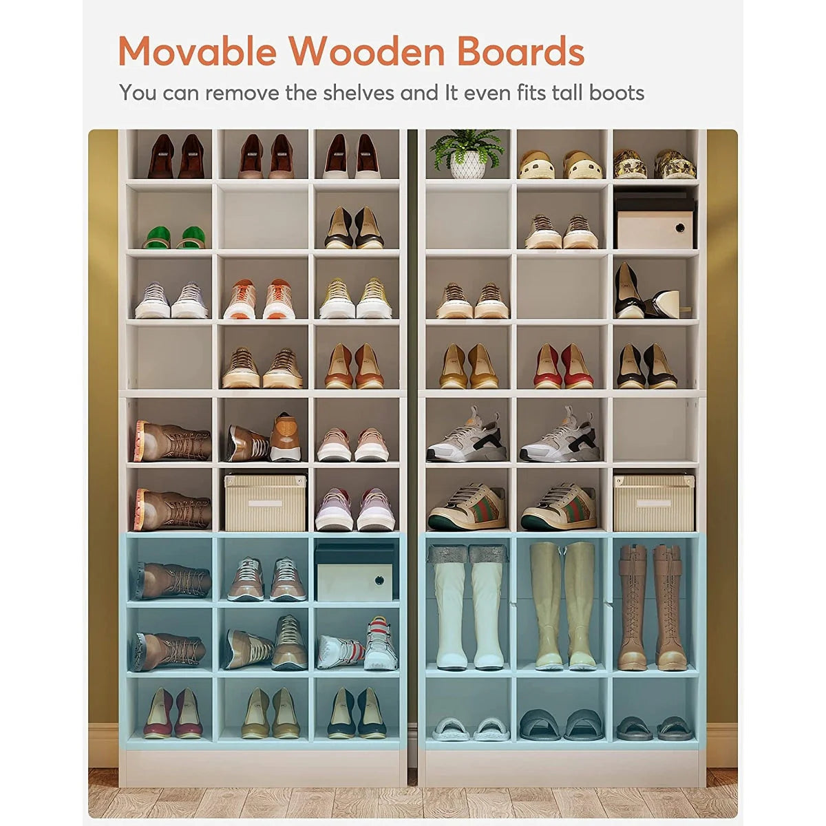 Meuble à chaussures haut pour 30 paires, étagère de rangement blanche en bois à 10 niveaux pour placard et entrée – 10 niveaux