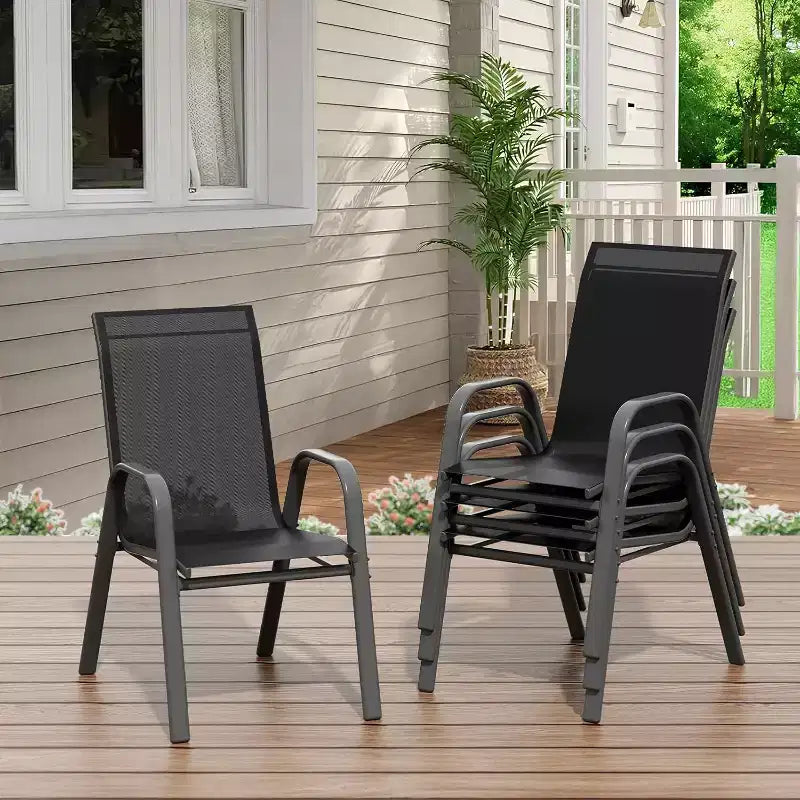 Sillas de patio, juego de 4/6 sillas de comedor apilables para exteriores, ligeras y resistentes a todo tipo de clima, de textileno, con reposabrazos, para jardín y zona de piscina