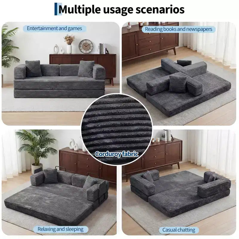 80.7 καναπές-κρεβάτι 5-σε-1 Convertible Sleeper - Κοτλέ, 1200 lbs, Χωρίς συναρμολόγηση
