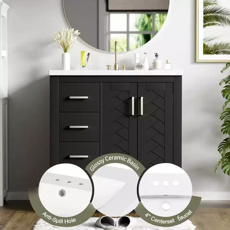Meuble-lavabo de salle de bains de 30 po à lavabo simple, avec armoire et 3 tiroirs – noir / bleu / vert / indigo / blanc