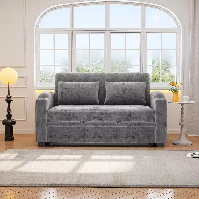 61.6 modernes wandelbares Chenille-Schlafsofa mit USB-Anschlüssen, Getränkehaltern und verstellbarer Rückenlehne für Wohnzimmer und Wohnung
