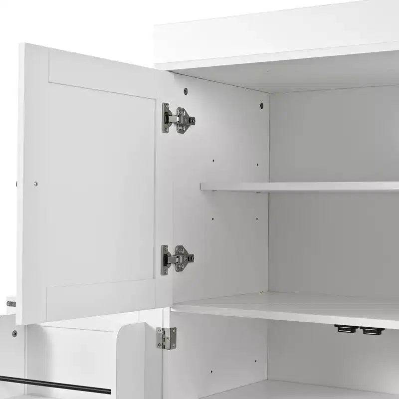 Despensa de cocina independiente de 77 pulgadas de alto, armario de almacenamiento estilo granja con estantes ajustables, estantes en las puertas, cajones y botelleros - ModernLuxe