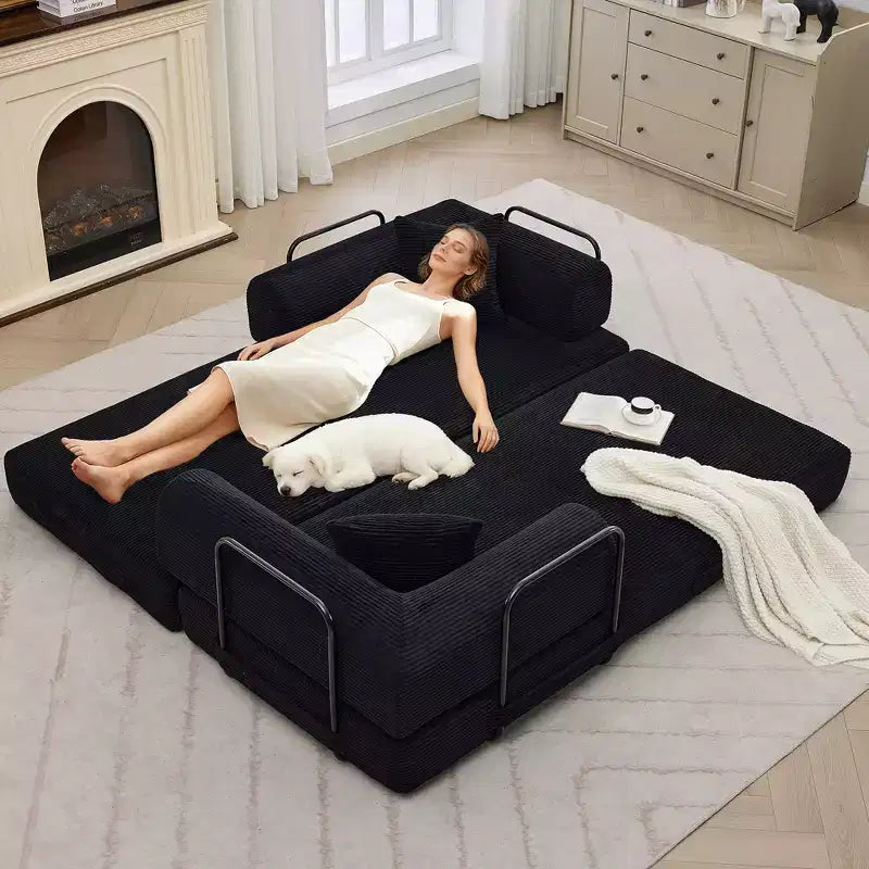 Sofá cama convertible 4 en 1, colchón de suelo plegable de pana sin armazón de 79 pulgadas con almohada, sofá biplaza sin montaje para apartamentos pequeños