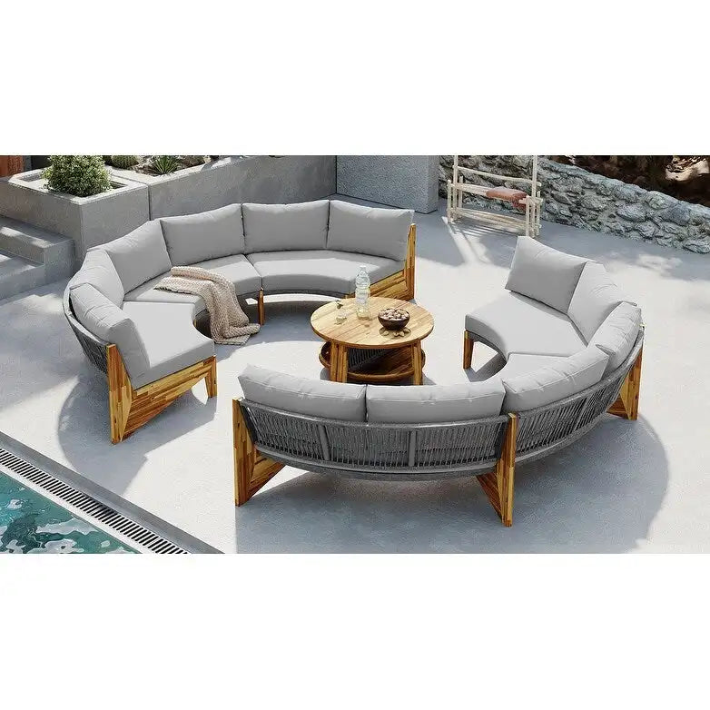 Conjunto de asientos para exterior para 6 personas con cojines y 1 mesa de centro