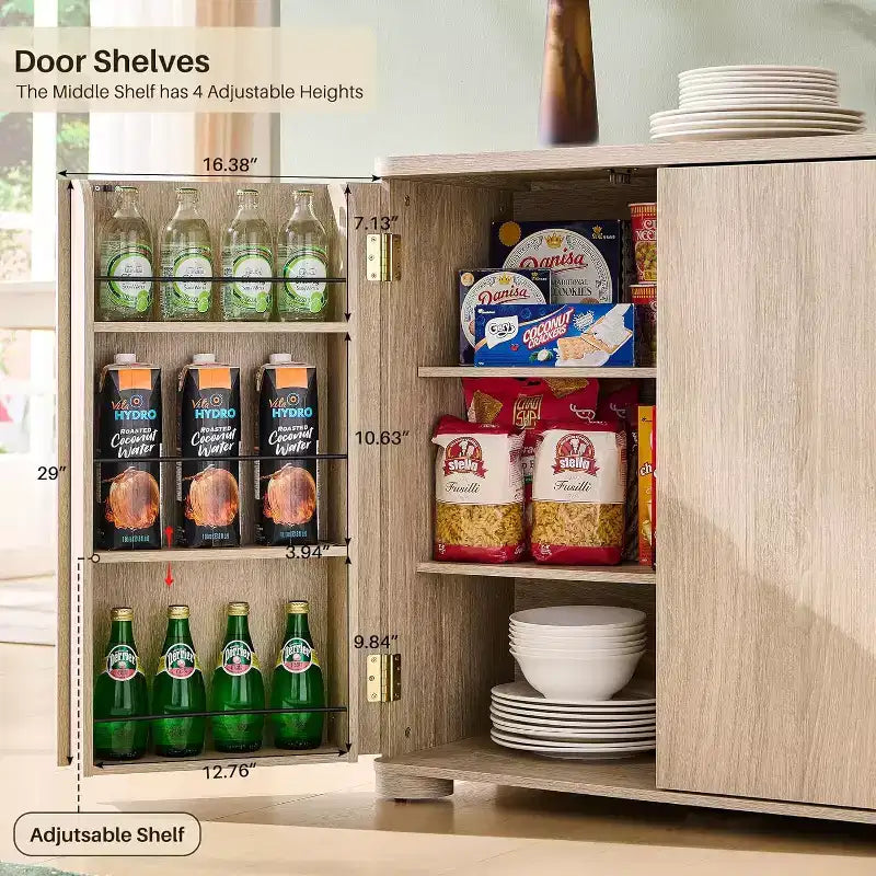 Aparador de cocina con 4 puertas y estantes, aparador moderno grande para almacenamiento, aparador bar para café de 66 pulgadas