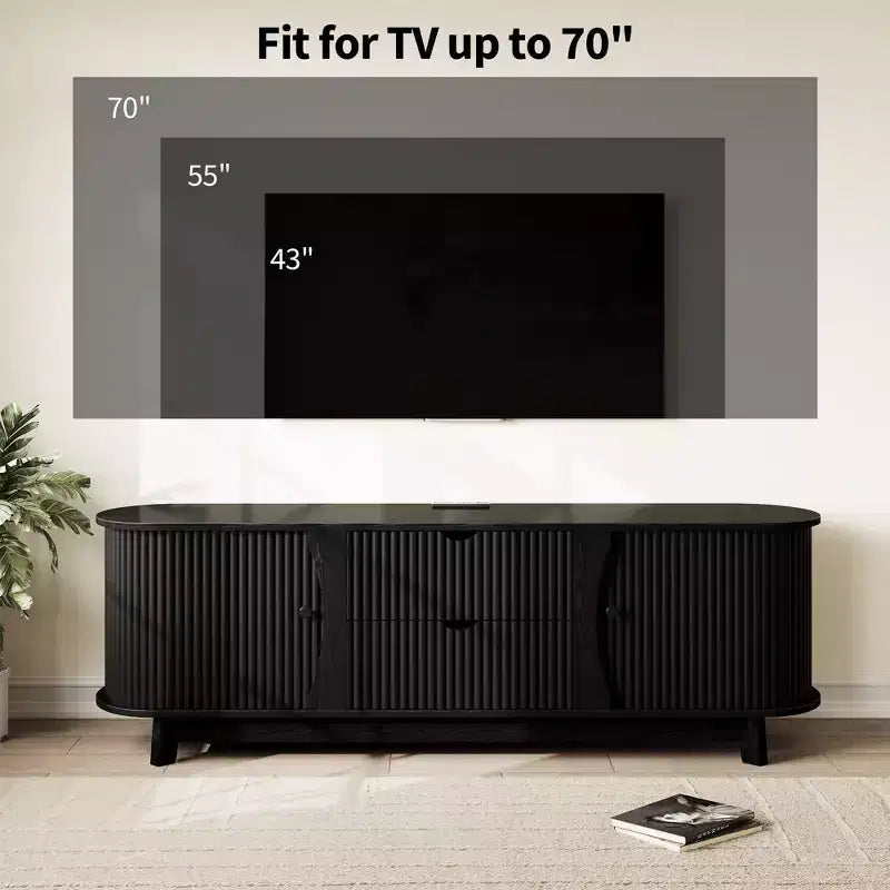 Mobile TV nero/marrone di metà secolo con 2 cassetti, per 1 stanza