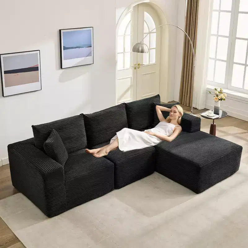 Sofá moderno 108, sofá tapizado de 3 plazas en forma de L con cojines, asiento profundo, no requiere montaje