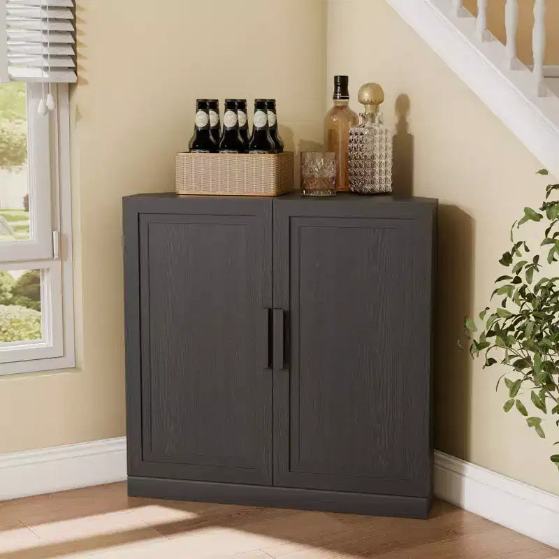 Mobile angolare Dovelina con ripiani regolabili, credenza, mobile portabottiglie e mobile da cucina e sala da pranzo con ante in legno - 31H x 31W, 36H x 31W