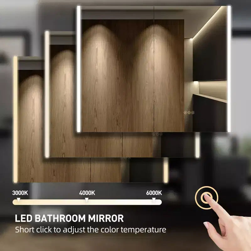 Pensile a specchio a LED con luci – Montaggio a incasso/parete, anti-appannamento, dimmerabile