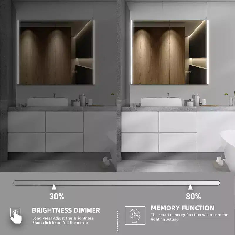 Pensile a specchio a LED con luci – Montaggio a incasso/parete, anti-appannamento, dimmerabile