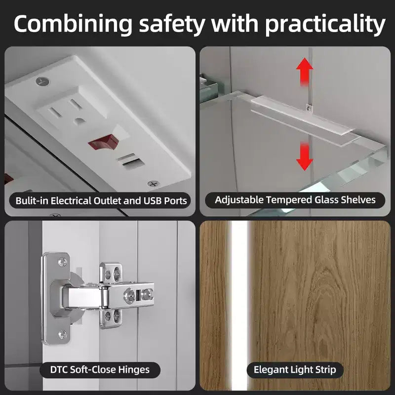 Pensile a specchio a LED con luci – Montaggio a incasso/parete, anti-appannamento, dimmerabile